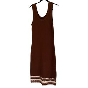 Design365 Brown Colorblock Crochet Sheath Midi Dress in Syrup NWT Large